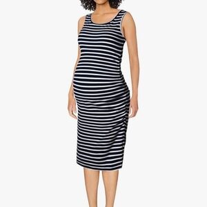 Blue and white striped maternity dress